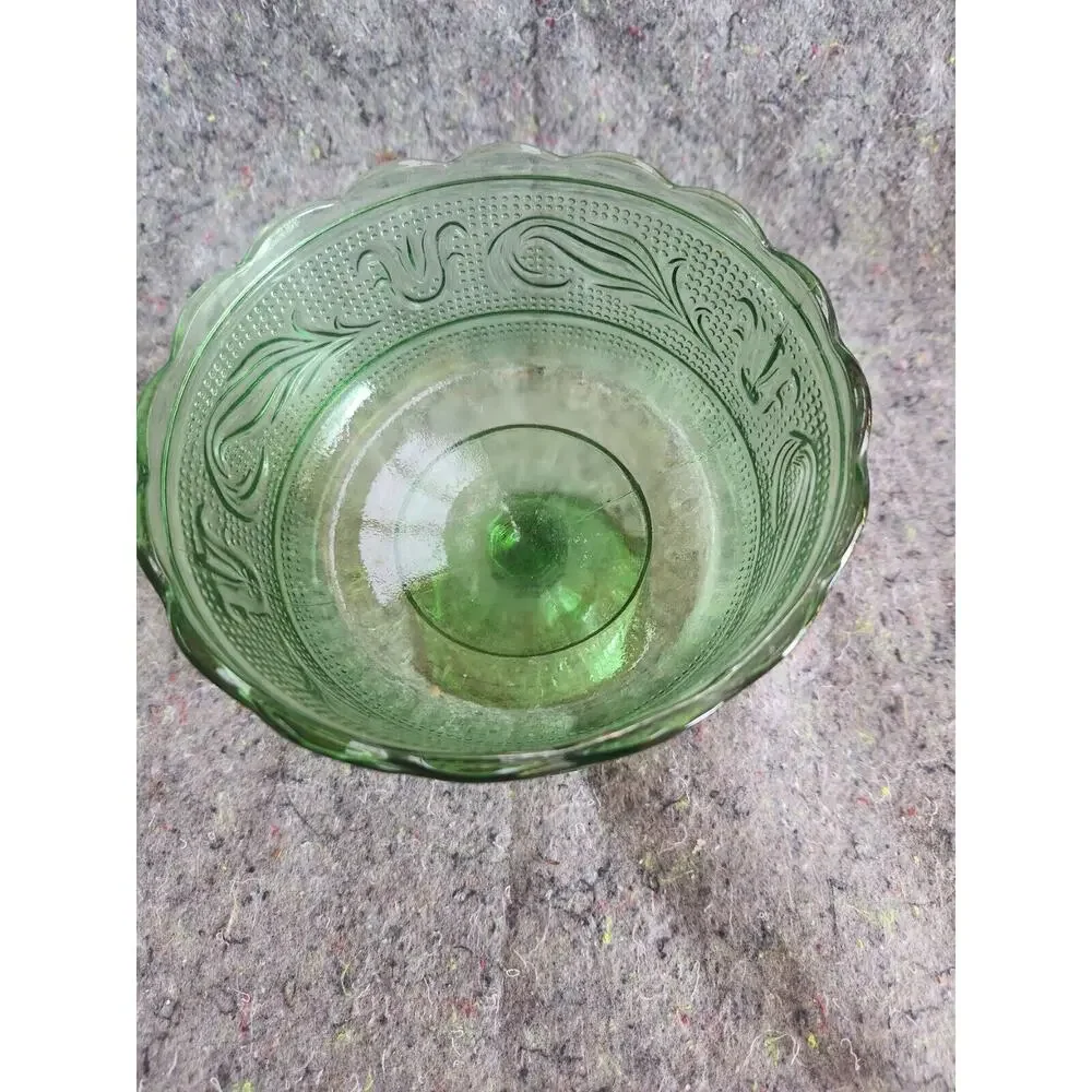 E.O. BRODY CO M6000 EMERALD GREEN GLASS COMPOTE PEDESTAL BOWL CANDYDISH VINTAGE